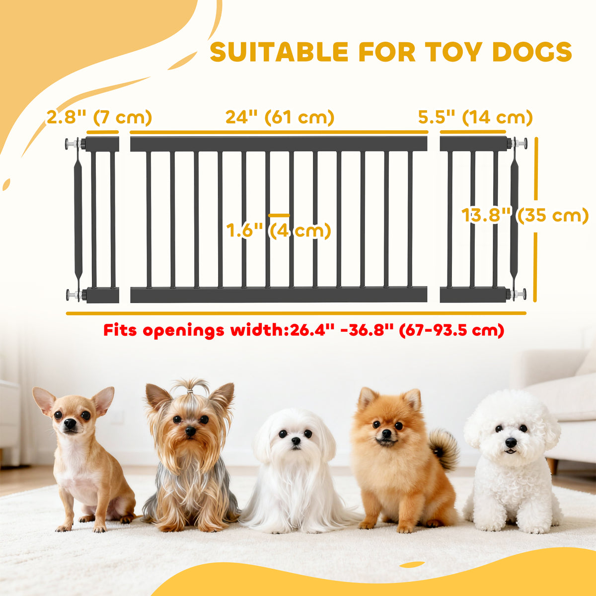 26"-37" Dog Gate, Adjustable Pet Gate, Fits 10" Tall with 2 Extension – view 16