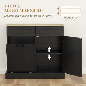 Hidden Garbage Bin Cabinet, Tilt Out Trash Cabinet w/ 2 Drawers, Freestanding Kitchen Island for Laundry – view 6