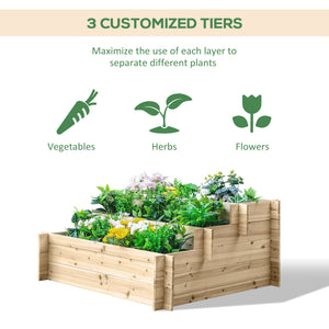 3-Tier Wood Raised Garden Bed, 47.2" x 39.4" x 21.3" Elevated Planting Box, Outdoor Vegetable Flower Container, Herb Garden Indoor Kit, Natural