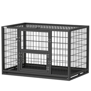 37 Inch Heavy Duty Dog Crate, Large Metal Dog Kennel with Removable Tray, 3 Doors and Secure Lock