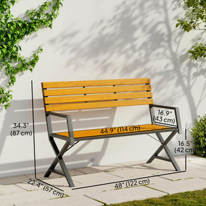 Outdoor Garden Bench, Patio Bench with Backrest and Armrests, 2-Person Garden Seating