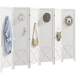 4.7' 3 Panel Wooden Room Divider with Pegboard Display, Folding Privacy Screen for Home Office, Natural – view 36