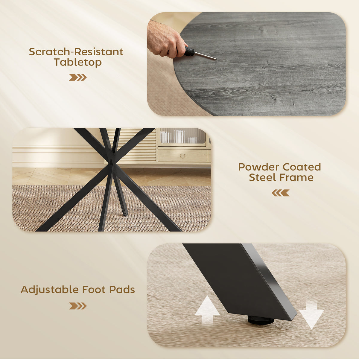 40" Round Kitchen Table for 4, Industrial Dining Table with Steel Legs for Dining Room, Distressed Grey