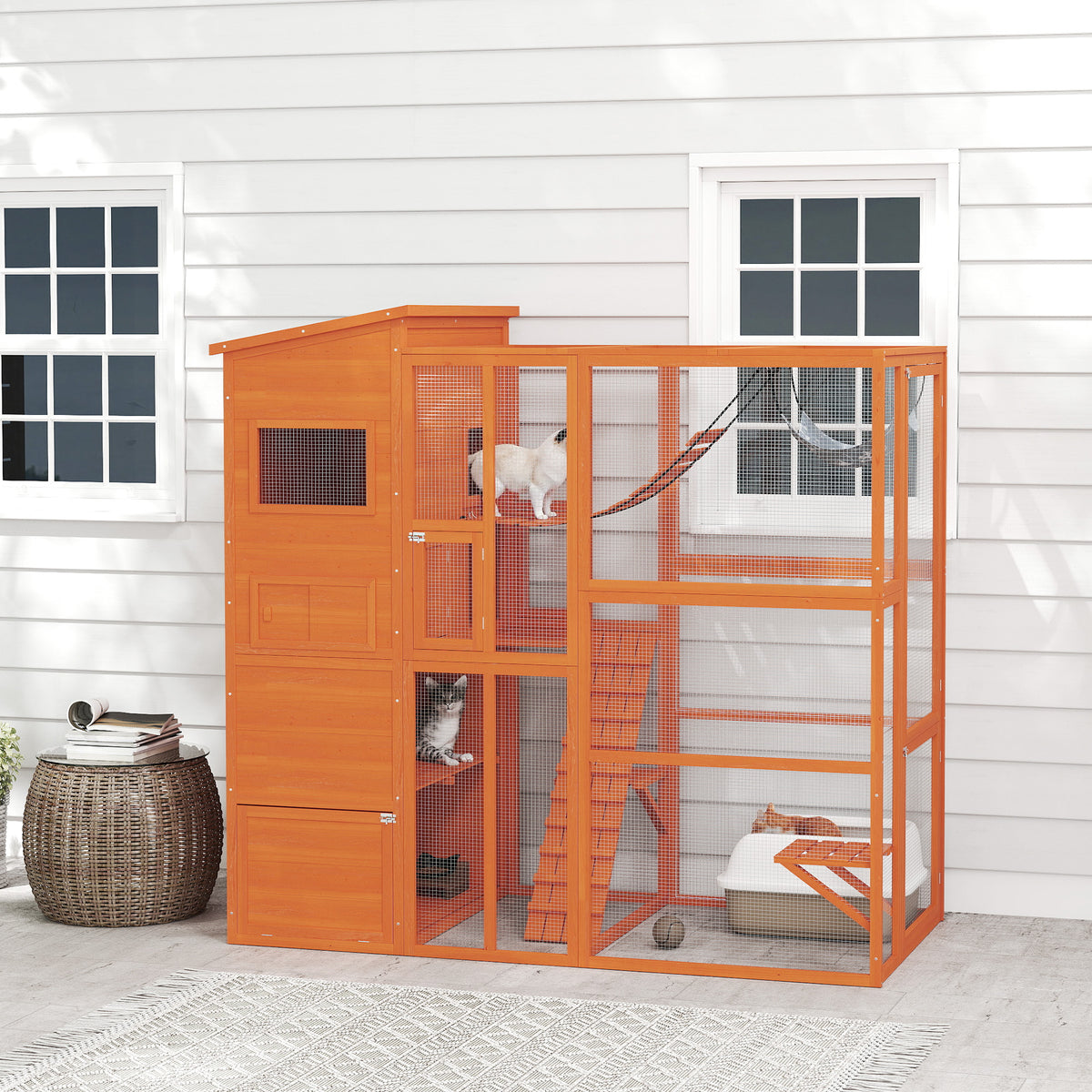 76" Catio Outdoor Cat Enclosure with Cat Condo, Jumping Platforms, Ladder, Ramps – view 14