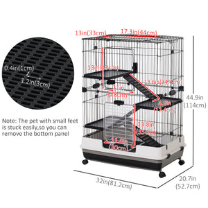 45"H Guinea Pig Cage, 4-Level Rabbit Cage for Ferret, Chinchilla, Hedghog, Bunny, Small Animal Habitat with Wheels, Slide-out Tray, Ramp, Black