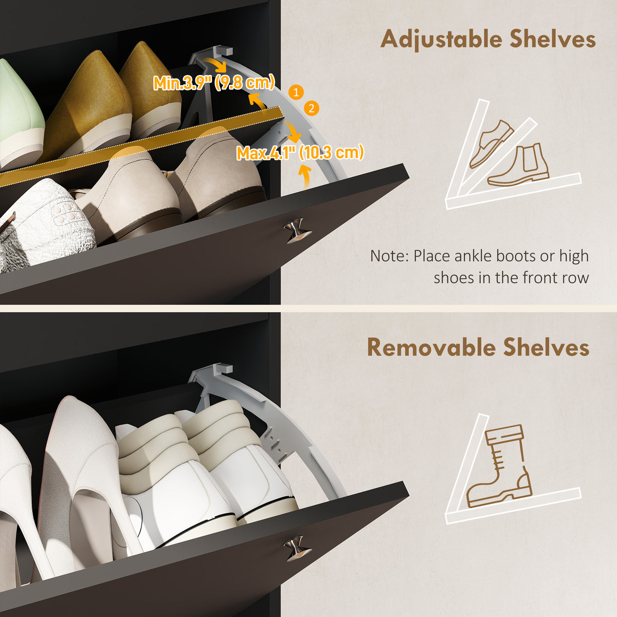 Narrow Shoe Cabinet with 4 Flip Drawers, Shoe Storage Cabinet with Adjustable Shelves, Holds 24–32 Pairs – view 4