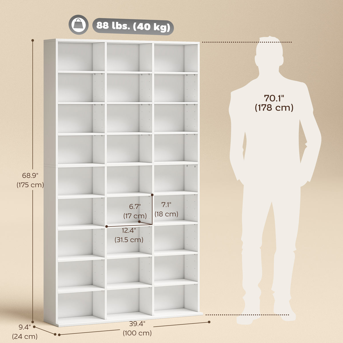 Media Storage Cabinet, 9-Tier DVD Shelf with 21 Adjustable Shelves, Holds 835 CDs – view 9
