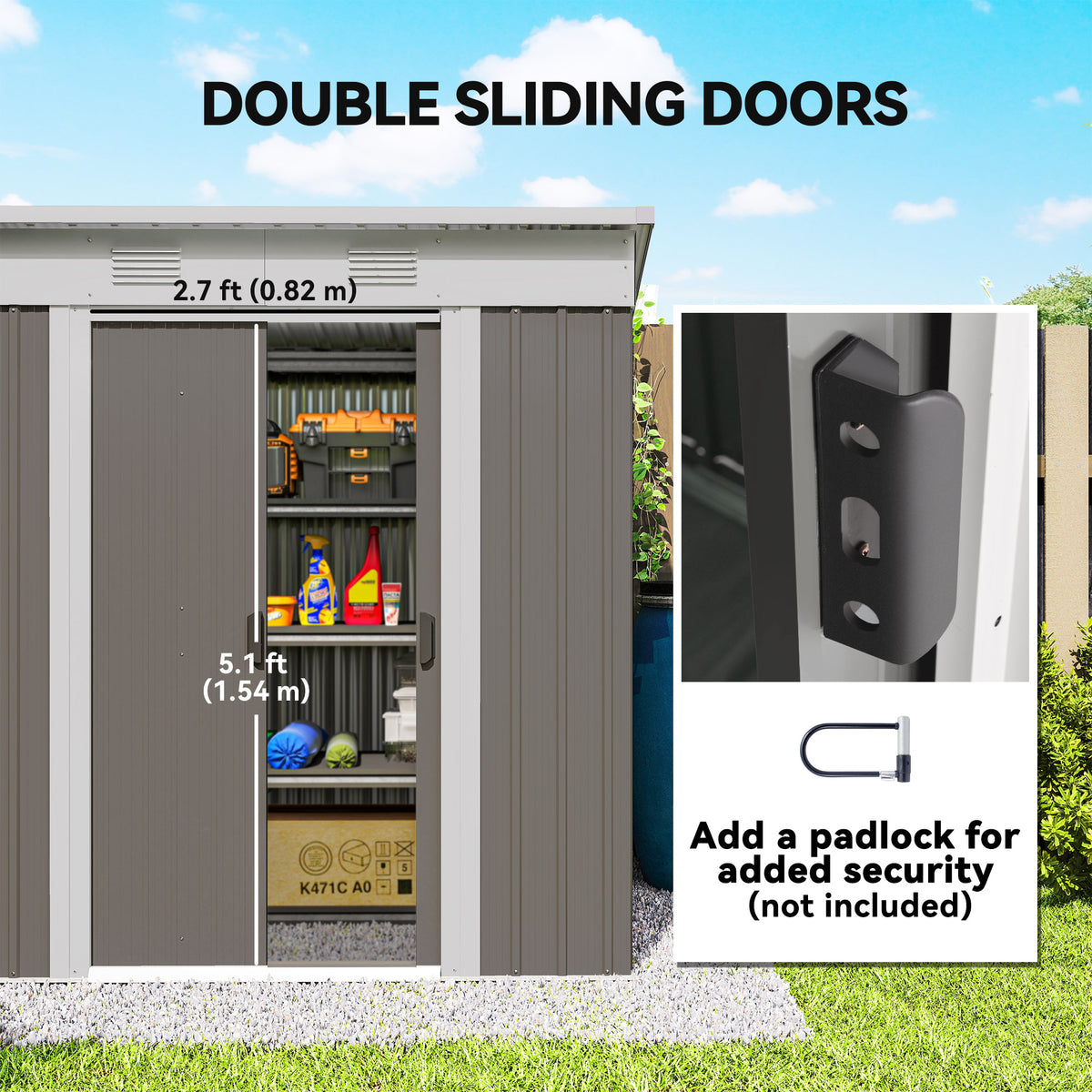 6' x 4' Outdoor Storage Shed, Metal Garden Tool Storage House Organizer with Lockable Sliding Doors and – view 11