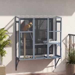 Wooden Catio Outdoor, Cat Window Box Enclosure for 2-3 Large Cats with 2 Jumping Platforms & Scratching – view 7