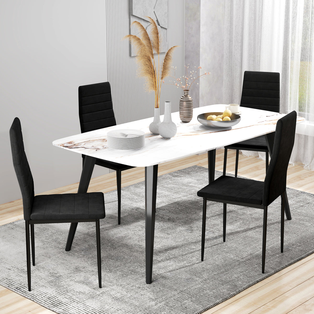 Modern Dining Chairs, Set of 4, High Back Upholstery and Metal Legs for the Living Room, Kitchen, Home Office, Black