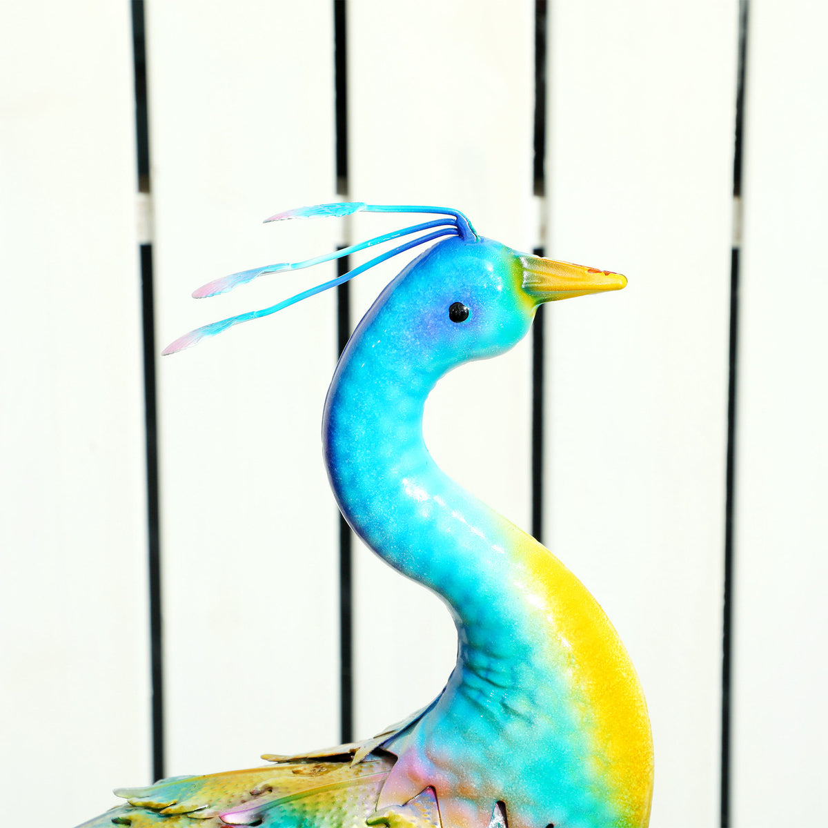 Peacock Garden Statue, 32.7" Standing Lawn Ornament, Steel Garden Decor Bird Statue with Stakes for Lawn Patio Backyard Decoration, Sky Blue