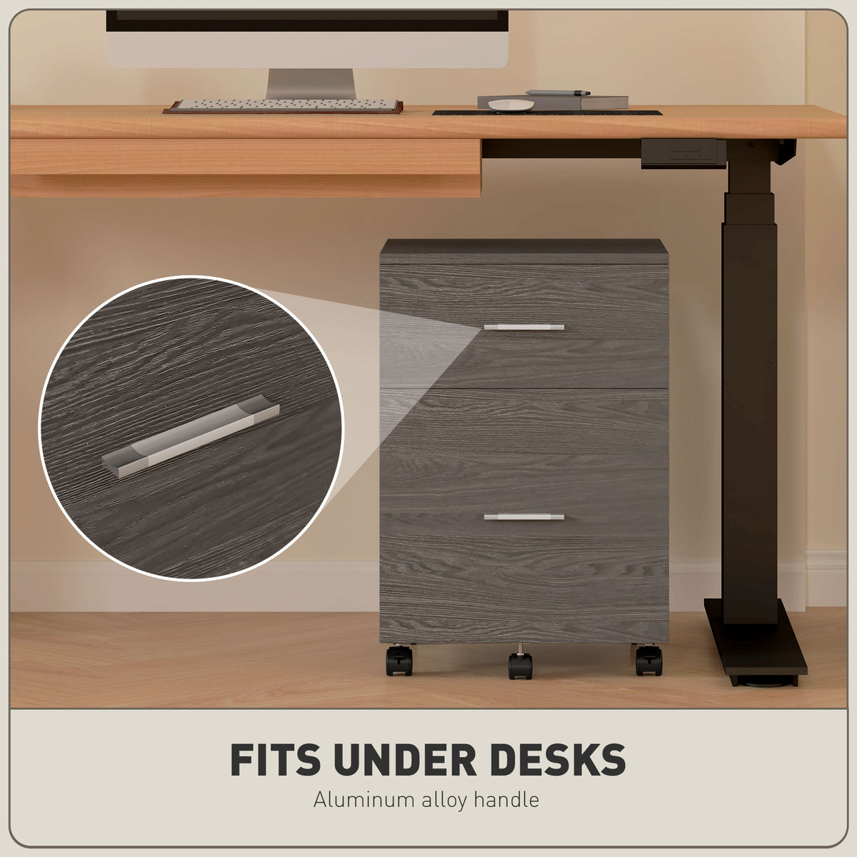 Mobile Filing Cabinet, Vertical File Cabinet with 2 Drawers, Wheels, for Letter or A4 File, Natural