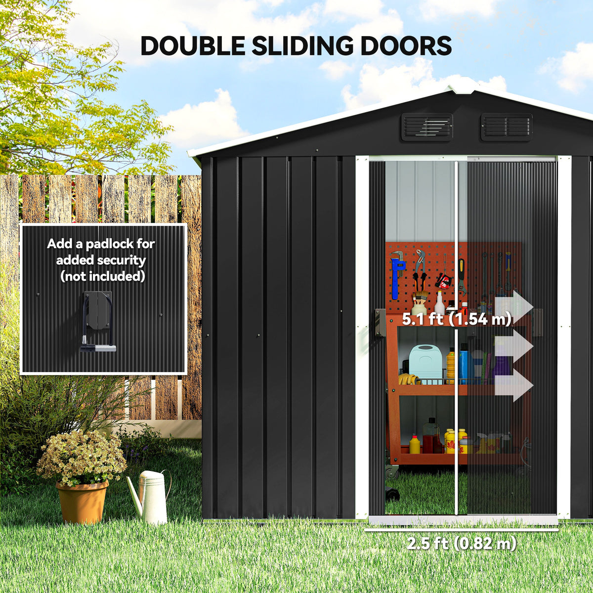 8' x 6' Outdoor Storage Shed, Metal Garden Tool Storage House with Lockable Sliding Doors and Vents for – view 4