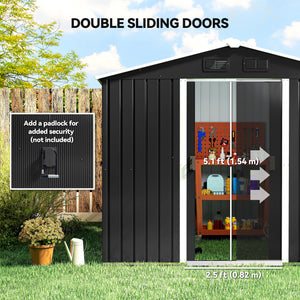8' x 6' Outdoor Storage Shed, Metal Garden Tool Storage House with Lockable Sliding Doors and Vents for – view 4