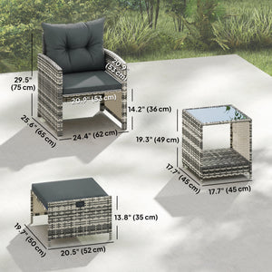 5 Piece Patio Furniture Set, Wicker Patio Chairs with Ottomans, 2-Tier Glass Coffee Table and Cushions – view 2