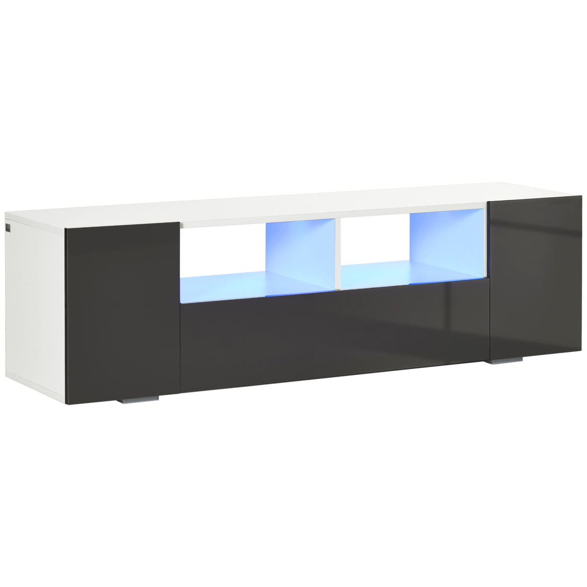 TV Stand for TVs up to 60", TV Unit with LED Lights, Storage Shelves and Cupboards, 53.9" x 13.8" x 16.5"
