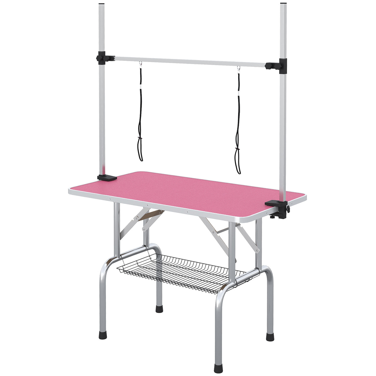 Adjustable Dog Grooming Table with 2 Safety Slings, Storage Basket, Black – view 22