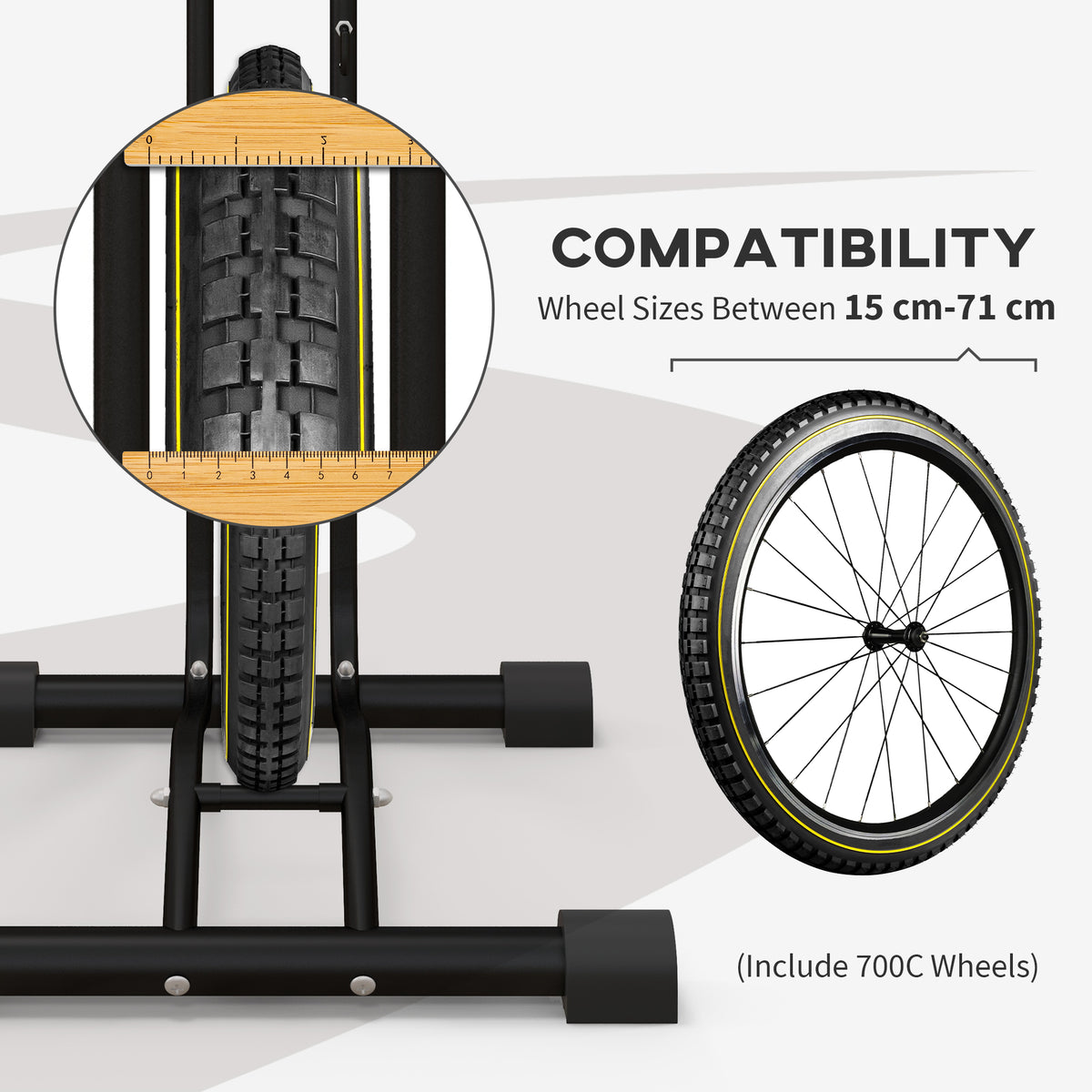 Soozier Vertical & Horizontal Bike Rack Bicycle Storage Stand with Adjustable Hooks, Fits 6"-28" and 700c Bikes