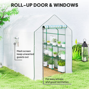 Walk-in Greenhouse with 3 Tier, Garden Plant Growhouse with Roll-up Door and Mesh Windows – view 12