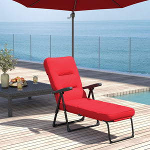 Outdoor Lounge Chair with Padded Cushion, Folding Reclining Patio Garden Chair with Recline Back, Footrest – view 28
