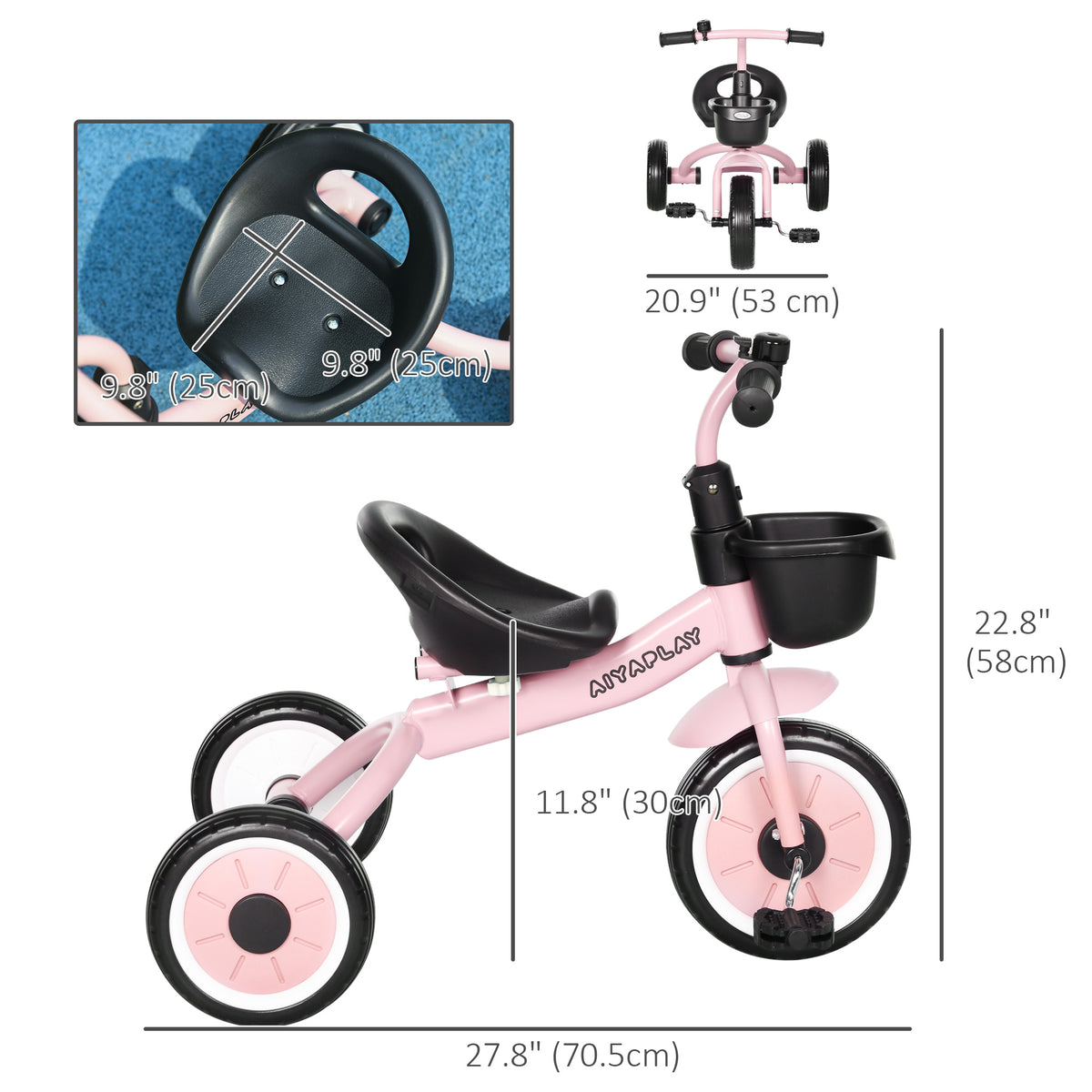 Qaba Tricycle for Toddler 2-5 Year Old Girls and Boys, Toddler Bike with Adjustable Seat, Basket, Bell