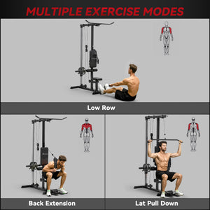 Soozier Lat Pull Down Machine, High / Low Pulley Machine with Adjustable Seat and Flip-Up Footplate