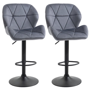 Bar Stool Set of 2 Fabric Adjustable Height Armless Upholstered Counter Chairs with Swivel Seat, Black – view 8