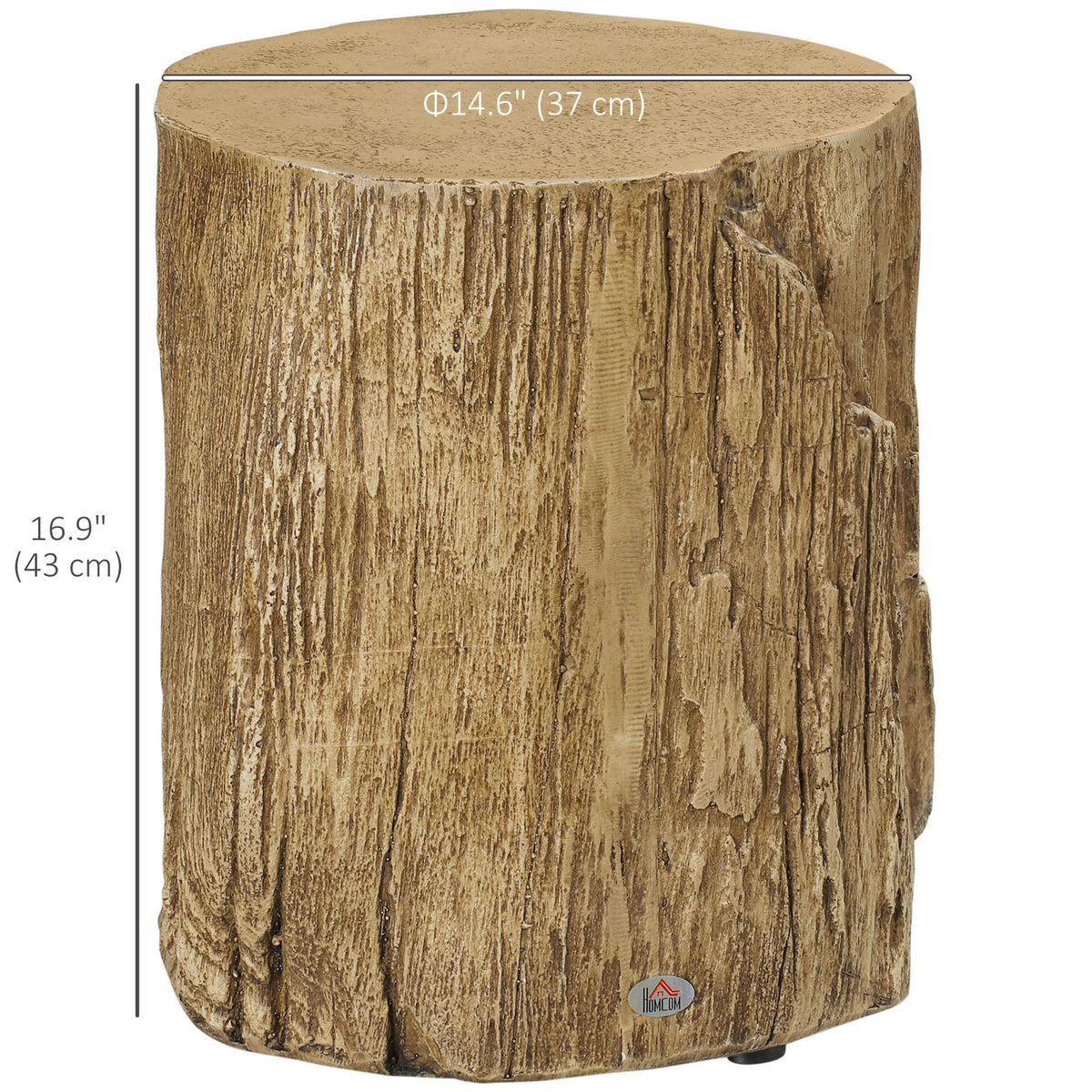 Concrete Finish Side Table, Lightweight Accent Table, 17" Patio Tree Stump End Table with 4 Adjustable Feet for Indoor, Outdoor, Natural Brown