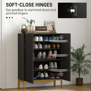 Shoe Storage Cabinet with Adjustable Shelves and Soft-Close Hinges, for 15-20 Pairs of Shoes, Black – view 4