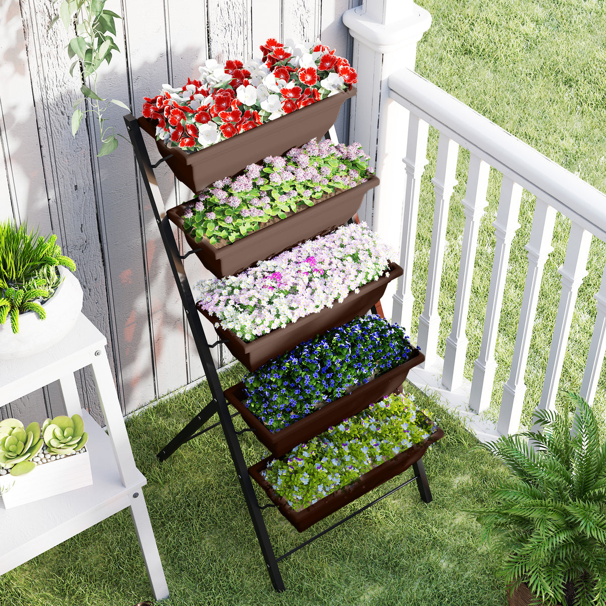 5-Tier Raised Garden Bed with 5 Planter Box, Outdoor Plant Stand Grow Containers with Leaking Holes, Black – view 13