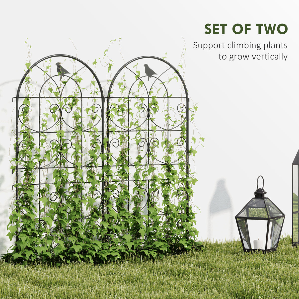 Set of 2 Metal Garden Trellis, Decorative Trellis Panels, Bird Design, 120 x 50 cm, Black – view 3