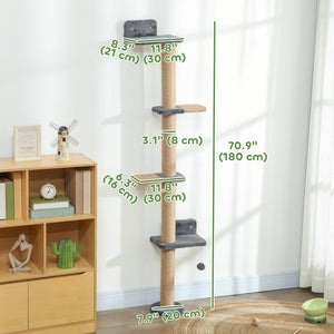 Cat Wall Shelves, Cat Wall Furniture with 4 Platforms, Jute Scratching Post for Indoor Playing, Climbing, Dark Grey