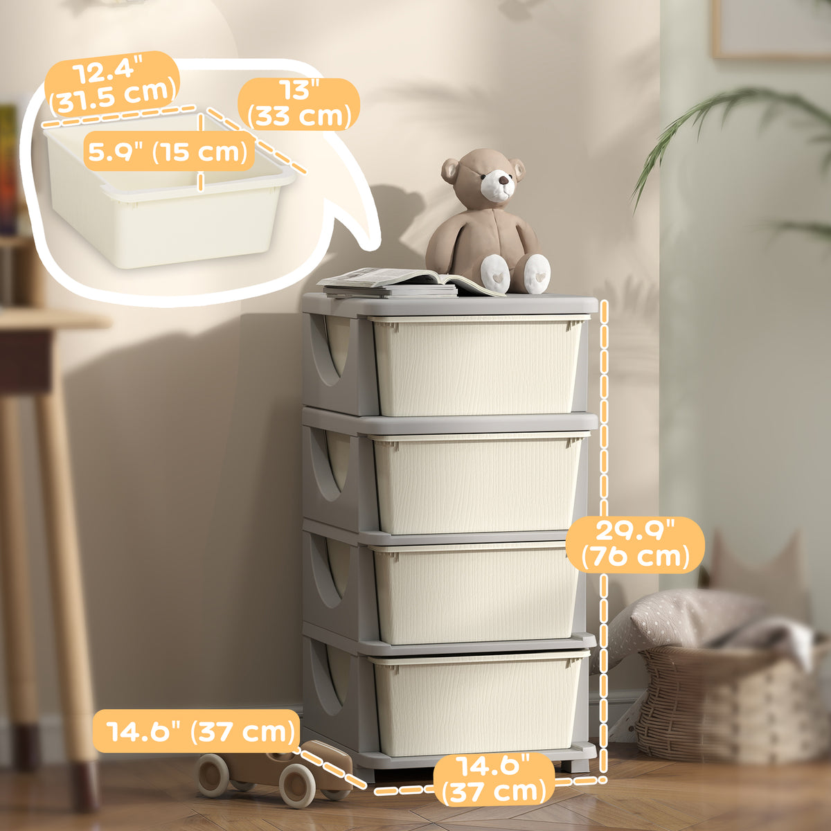 3 Tier Kids Toy Organizer and Storage Bins with 3 Plastic Drawers, Blue