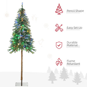 6' Artificial Christmas Tree with Warm White or Colourful LED Lights, Pencil Shape, Steel Base