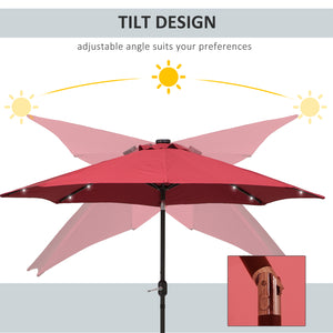 9ft Solar Patio Umbrella Outdoor Sunshade 24 LED Lights Tilt Canopy Wine Red – view 10
