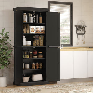 72.5" Freestanding Kitchen Pantry Cabinet with 4 Doors, Black