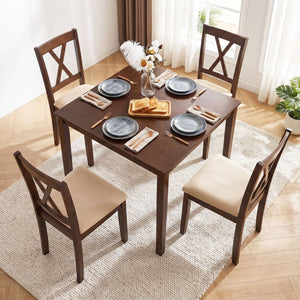 Farmhouse Dining Table for 4 People 35 Inches Square Kitchen Table-Walnut view 2