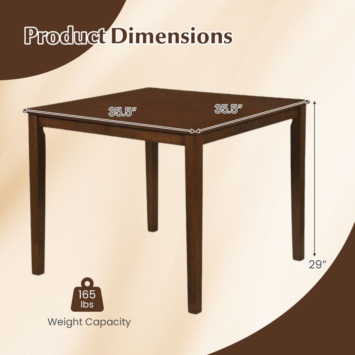 Farmhouse Dining Table for 4 People 35 Inches Square Kitchen Table-Walnut view 5