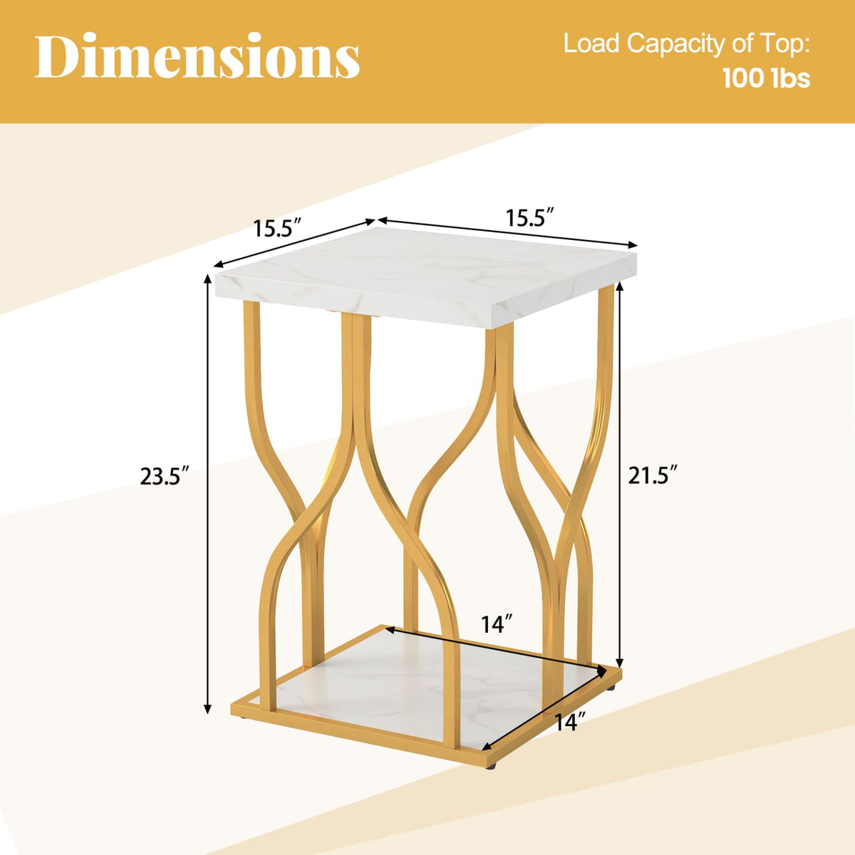 Faux Marble Bedside Night Stand with Petal-Inspired Metal Frame-White view 5