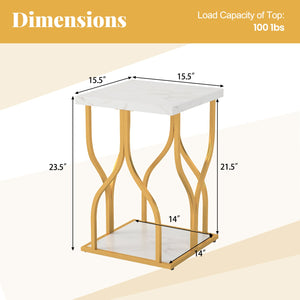 Faux Marble Bedside Night Stand with Petal-Inspired Metal Frame-White view 5