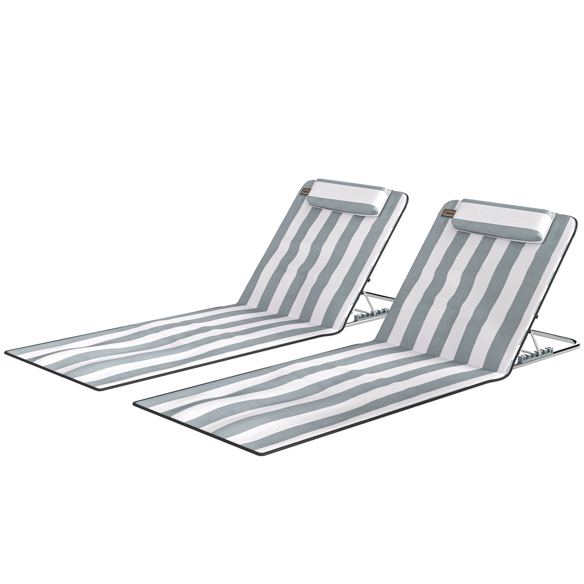 2 Pieces Beach Lounge Chair, Outdoor Folding Chaise Lounge Set w/ Pillow for Sunbath, Snap, Beige – view 15