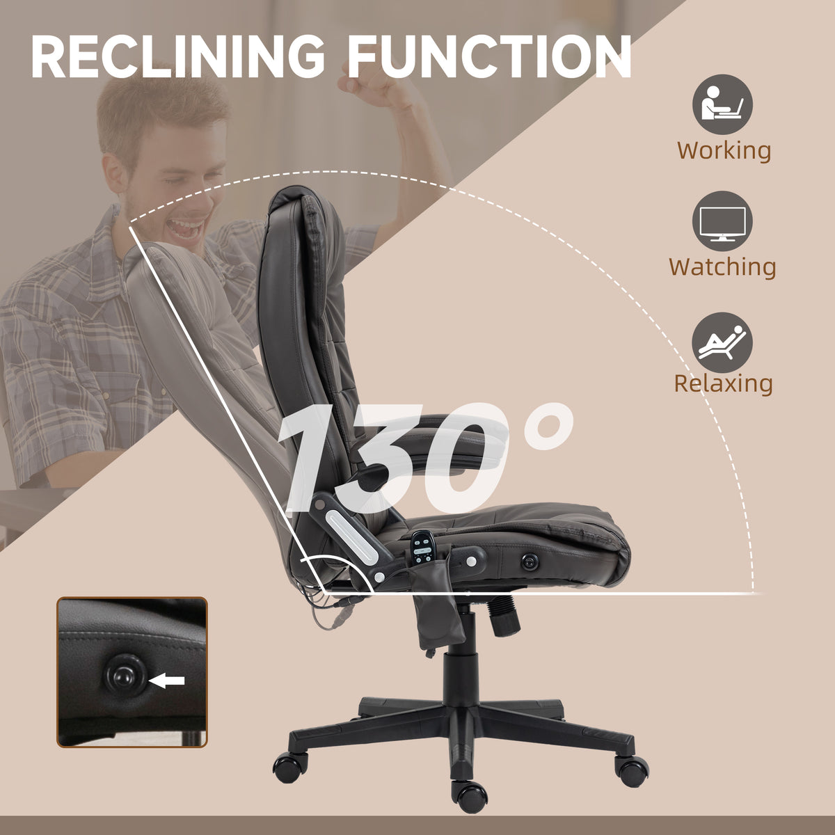 Office Chair Heated Ergonomic Massage Swivel Vibrating High Back Faux Leather Executive Chair Office (Brown)