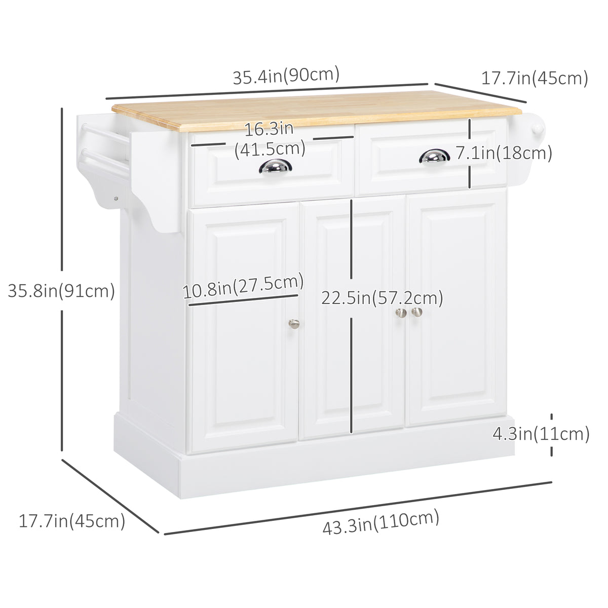 Kitchen Island with Storage Rolling Kitchen Serving Cart with Rubber Wood Top Towel Rack Storage Drawer – view 9