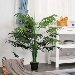 4FT Artificial Palm Tree, Fake Tropical Tree with Lifelike Leaves, Faux Plant in Pot for Indoor Decoration, Green