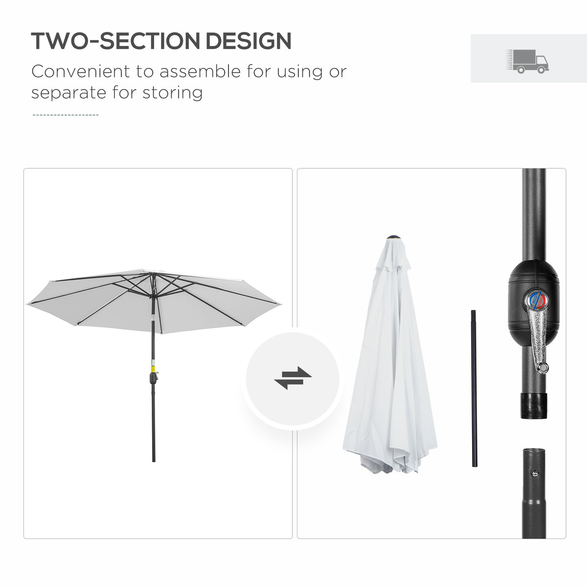 10' x 8' Round Market Umbrella, Patio Umbrella with Crank Handle and Tilt, Outdoor Parasol for Garden, Blue – view 61