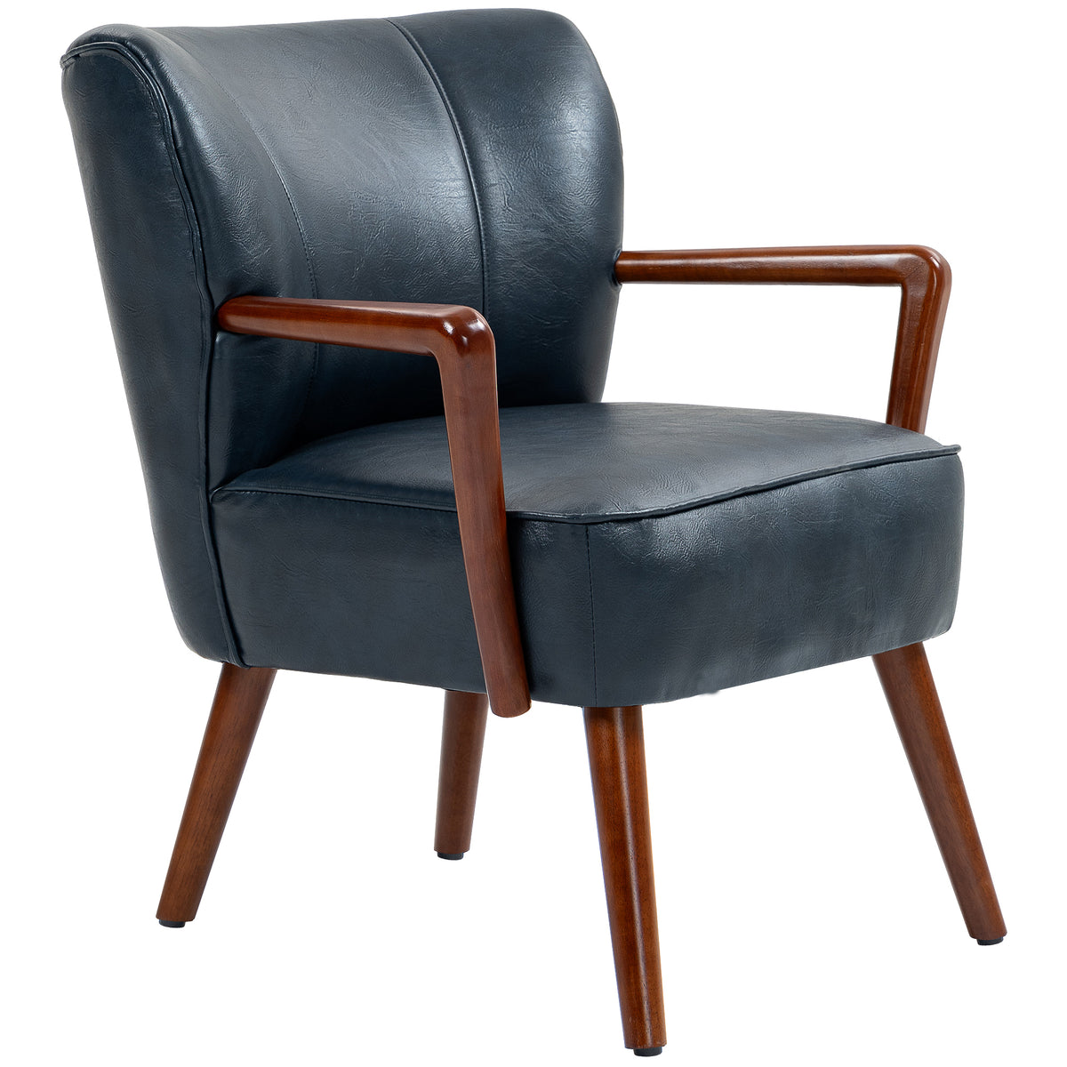 Accent Chair, Modern Armchair, Faux Leather Upholstered Living Room Chair with Wood Legs and Wide Padded – view 15