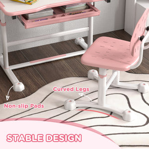 Qaba Height Adjustable Kids Desk and Chair Set with Tilt Desktop, Large Writing Board, Storage Drawer, Book Stand