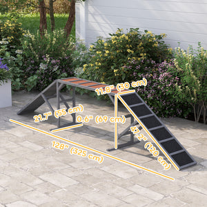 Dog Agility Equipment Ramp with Safety Bar, Non-slip Surface, for Walk and Pause Training, Gray