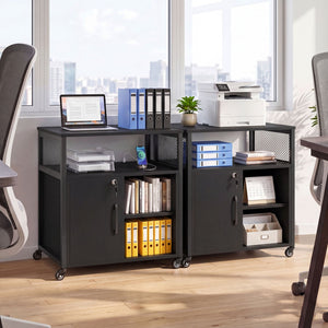 File Cabinet on Wheels with Charging Station and Cable Management Hole-Black view 2