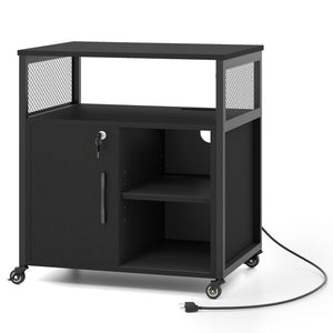 File Cabinet on Wheels with Charging Station and Cable Management Hole-Black